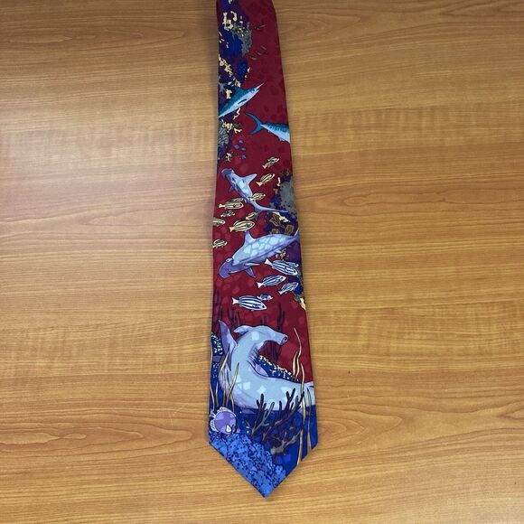 World Wildlife Fund Multicolored Underwater Shark & Fish Theme Tie Necktie #207 - Picture 1 of 8
